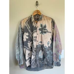 Vtg Climate Multi Pattern Funky Boho Hippie Batik Oversize Button Down Mens SM